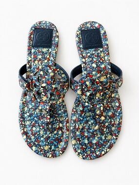 Tory Burch Speckled Multicolor Logo Miller Thong Sandals